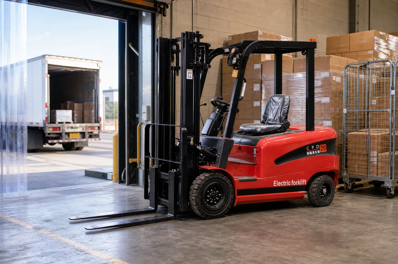MS-10 1 t electric forklift working in retail dock