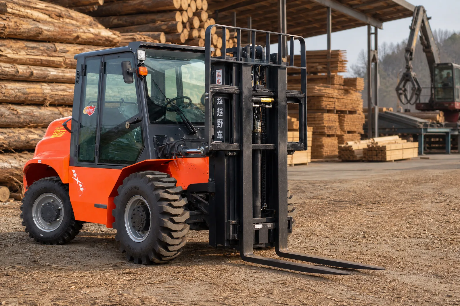 MSCET-3500S 3.5 t rough terrain forklift working in timber yard